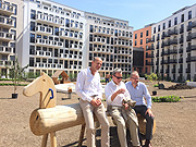 Albert Hofmann, Baywobau, Architekt Roland Duda und Prof. Ortner (beide Ortner & Ortner Baukunst): "Rodenstock Garten" im Dreimühlenviertel (©Foto. Martin Schmitz)