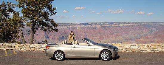 Das stärkste neue 3er Cabrio, der BMW 335i (306 PS , Sechszylinder Motor) bei unserem Testdrive vor dem Grand Canyon Ende Januar 2007 (Foto: Monika Küspert)