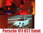 Exklusive Porsche-Party im EADS Helikopter-Hangar: der neue Porsche 911 GT2 Typ 977 wurde mit spektakul&auml;rem Auftritt vorgestellt  (Foto: Peter von Oppen)