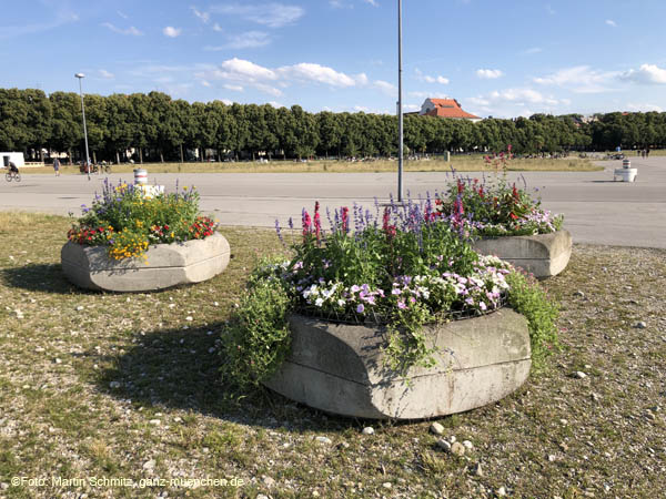 Blumenkübel wurden überall auf der Theresienwiese aufgestellt. Sommer in der Stadt Aufbau Impressionen / 200714sommer_theresienwi ©Foto: Martin Schmitz, 14.07.2020 